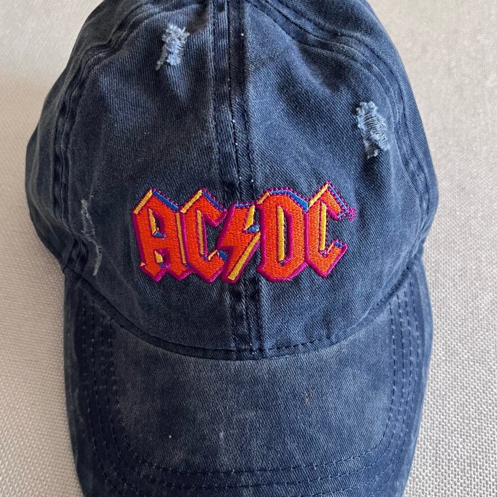 AC/DC Distressed Blue Hat with Orange Embroidered Logo